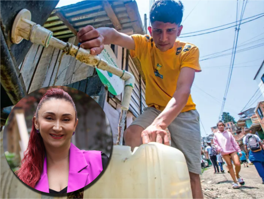 Los habitantes de Granizal, en Bello, necesitan cargar galones de agua para poder tener este recurso vital en sus hogares, mientras aún no hay solución estructural. Por esta problemática surge la sanción contra la alcaldesa de Bello, Lorena González. Foto: EL COLOMBIANO y cortesía.