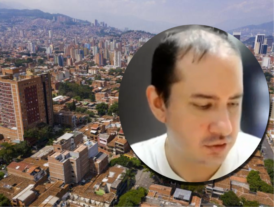Adelante, imagen de Juan David Cruz Larrarte, acusado de estafa inmobiliaria en masa. Atrás, panorámica del Valle de Aburrá. Fotos: EL COLOMBIANO y cortesía.