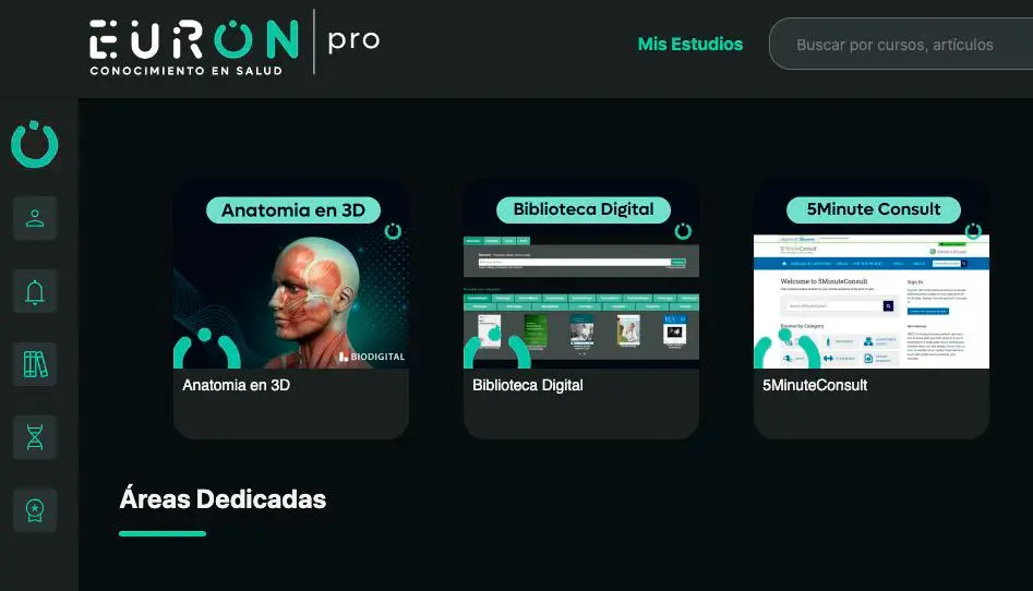 Interfaz de la aplicación EurON Pro, que integra recursos digitales para la educación médica continua. FOTO cortesía Grupo Eurofarma