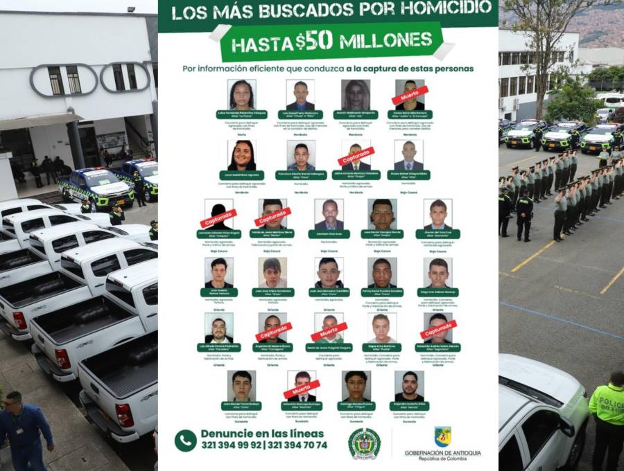 Cartel de los más buscados de Antioquia por homicidio. Foto: X Departamento de Policía Antioquia @Policiantioquia