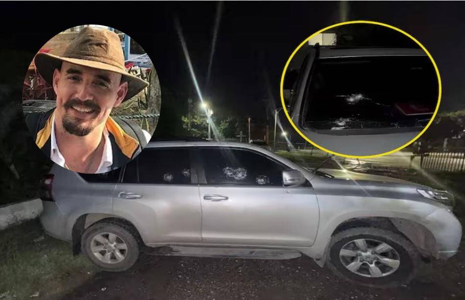 El vehículo del director territorial Caribe de la SAE, Jaime Avendaño, recibió 14 disparos en la vía Baranoa–Galapa. Ninguno de los ocupantes resultó herido gracias al blindaje. FOTO: Tomada de La W y redes sociales.