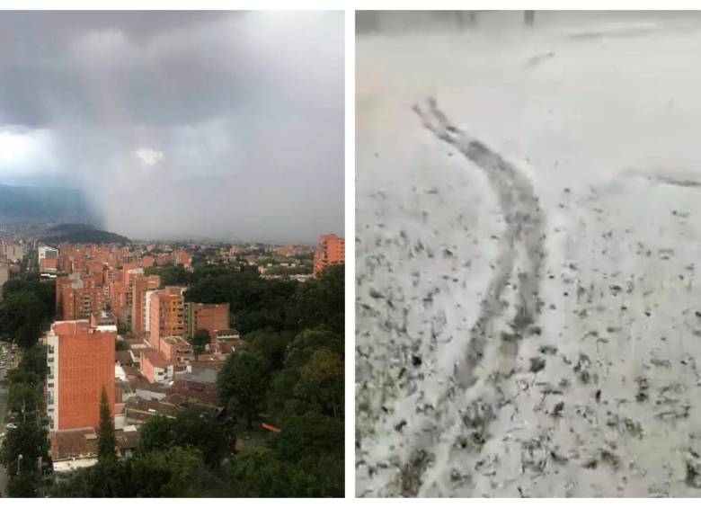 Una inmensa nube desprendiendo todo el potencial de lluvia se vio a lo lejos desde los balcones y terrazas. En Envigado reportaron hasta granizadas. FOTOS: CORTESÍA DENUNCIAS ANTIOQUIA