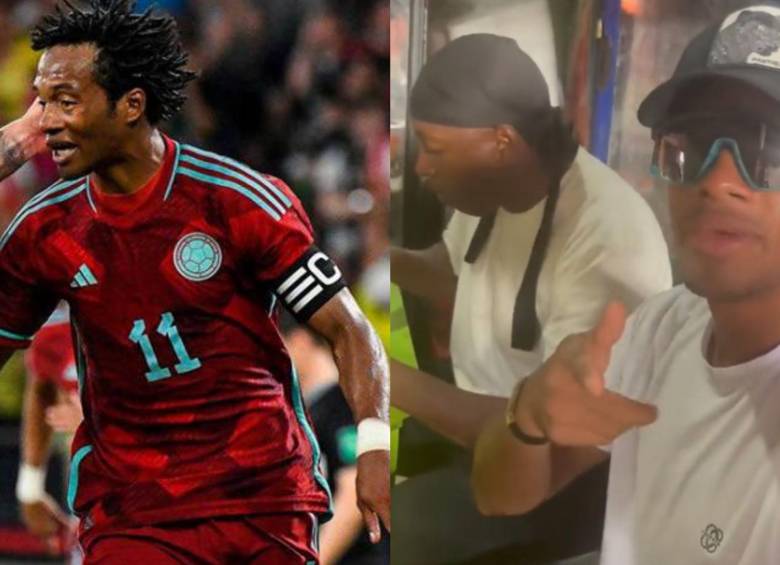 El influencer Polibamba y Juan Guillermo Cuadrado, disfrutando de los platos más típicos de esta región. FOTO: FCF y Captura video historias de Instagram