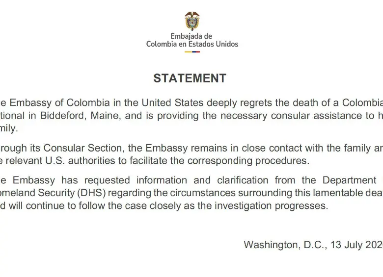 Comunicado de la embajada de Colombia en Estados Unidos.