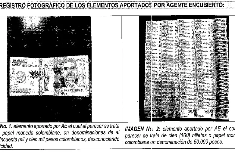 Imagen del dinero entregado en el quinto encuentro del agente encubierto Nocua en el caso Papá Pitufo. Foto: Fiscalía
