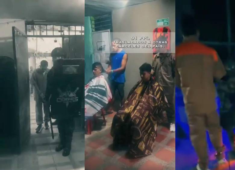 Los presos fueron peluqueados y esposados de pies y manos antes de ser trasladados por el Inpec a otros establecimientos penitenciarios del país. Fotos: tomadas de video
