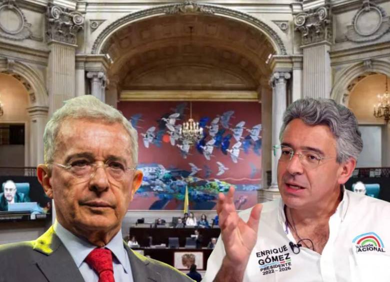 El expresidente Álvaro Uribe Vélez y Enrique Gómez, senador de Salvación Nacional. Fotos: Redes