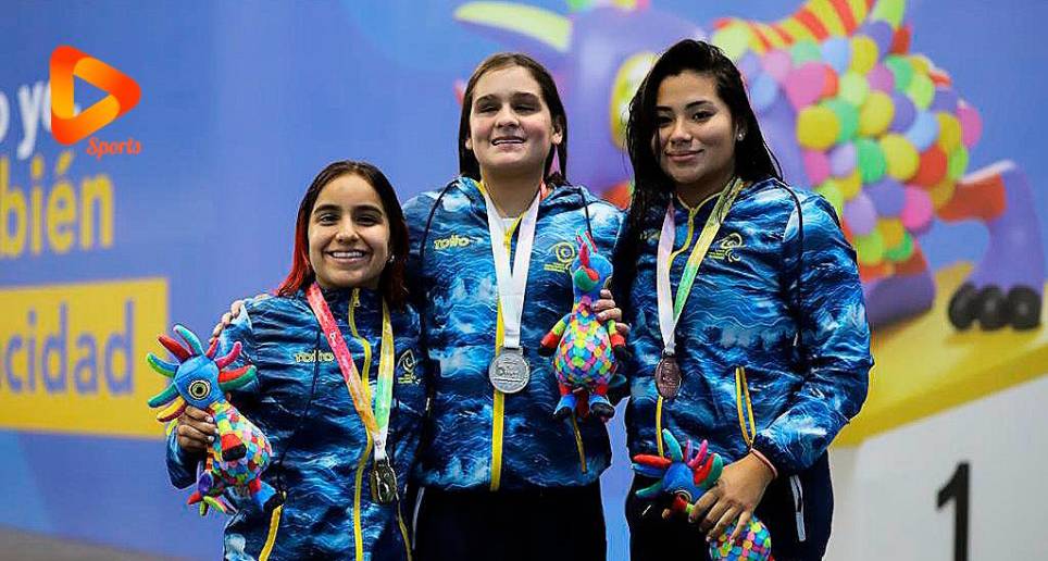 Las nadadoras Sara Vargas, Sharit Yunque y Maira Duarte dominaron los 50 metros libres en los Parapanamericanos juveniles. FOTO COMITÉ PARALÍMPICO COLOMBIANO 