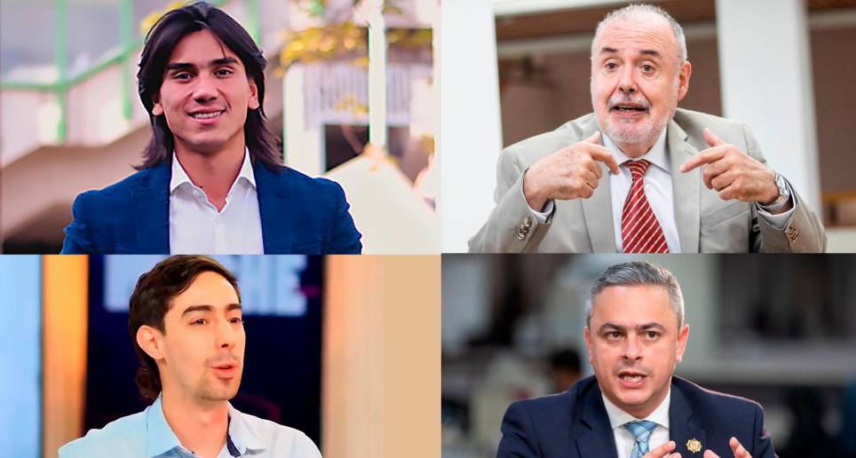 Albert Corredor, Gilberto Tobón, Juan Camilo Restrepo y Juan Carlos Upegui son los autores de algunas propuestas polémicas en la campaña a la Alcaldía de Medellín. FOTO: EL COLOMBIANO Y CORTESÍA