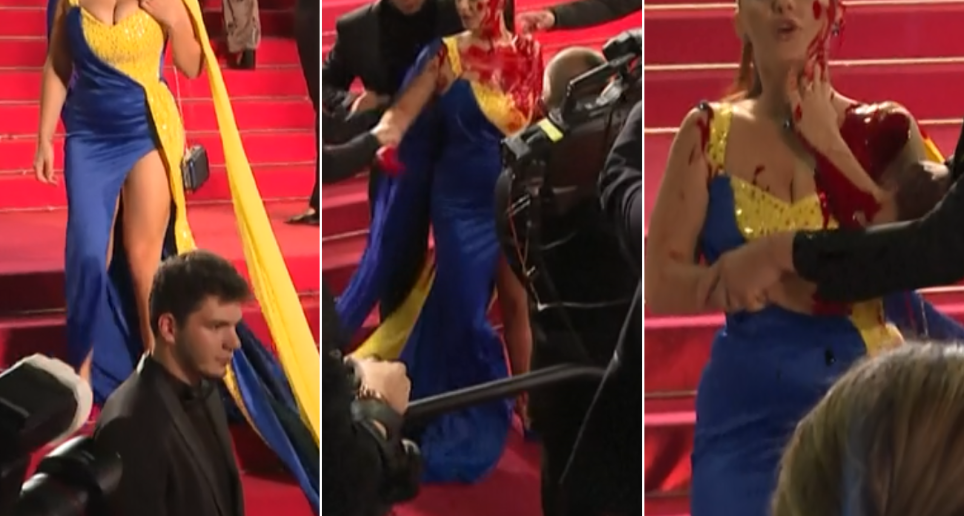 Aún no se conoce la identidad de la mujer que realizó el acto, sin embargo, se cree que es ucraniana, debido al color de su vestido. FOTO: Captura de pantalla vídeo AFP