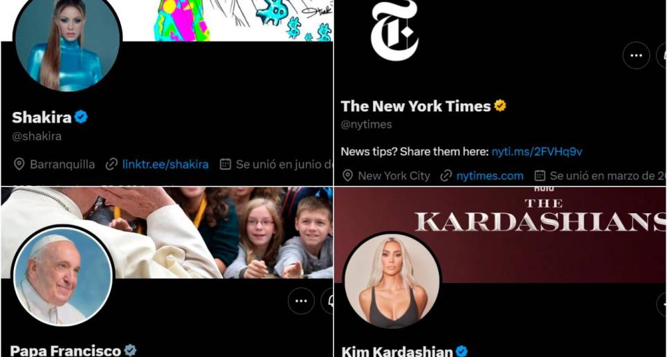 Shakira, Kim Kardashian, el papa Francisco y medios de comunicación como The New York Times habían perdido la insignia de verificación el pasado jueves. Desde el sábado sus perfiles tienen de nuevo el chulo azul. FOTOS: CAPTURA DE PANTALLA TWITTER