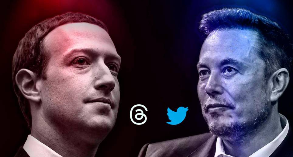 Mark Zuckerberg, a la izquierda, es la cabeza de Threads. Elon Musk, a la derecha, la de Twitter. FOTOS AFP y Getty