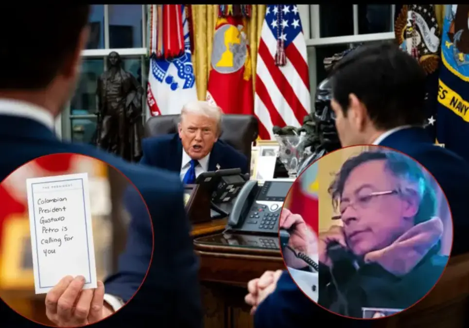 Los presidentes Donald Trump y Gustavo Petro en llamada. Foto: cortesía y Colprensa.