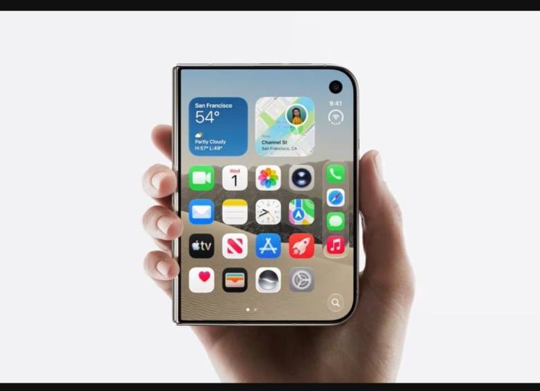 El iPhone Duo, el primer smartphone plegable de Apple, tiene una pantalla exterior de 5,4 pulgadas y una pantalla interior de 7,6 pulgadas, la más grande en la historia de la línea iPhone. FOTO cortesía