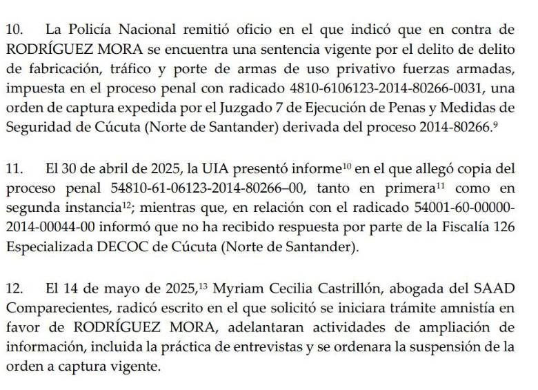 A José Luis Rodríguez, disidente de ‘Mordisco’ y vocero en la Paz Total, le negaron el ingreso a la JEP; ¿Por qué? Este es el documento que lo explica. FOTO: CAPTURA DE PANTALLA JEP.