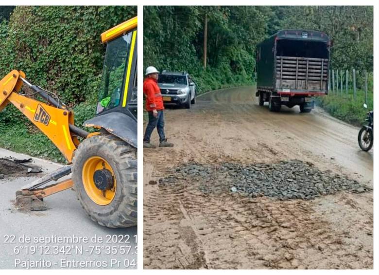 El hueco fue tapado con tierra y afirmado por parte del consorcio encargado del mantenimiento. FOTO: Cortesía Denuncias Antioquia.