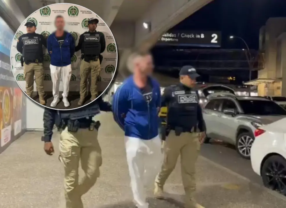 El ciudadano argentino fue capturado en el aeropuerto José María Córdova de Rionegro y quedó a disposición de la Fiscalía mientras se define su extradición. FOTO: X de DIJIN (@DIJINPolicia)