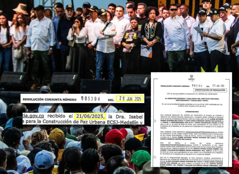 Denuncian que una de las resoluciones que autorizó el traslado de voceros de bandas al evento de Petro en Medellín tendría inconsistencias en fechas. FOTO: El Colombiano y Cortesía