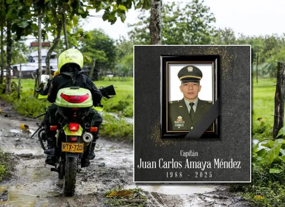 El policía asesinado aparece identificado como el capitán Juan Carlos Amaya. FOTOS: Archivo y Cortesía