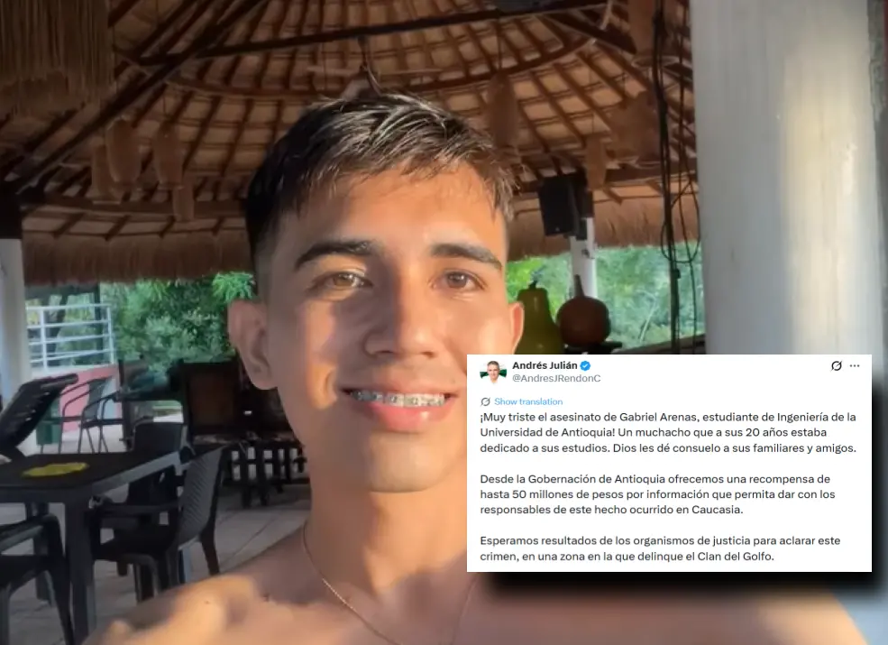 Gabriel Arenas Herazo desapareció el 30 de abril en Caucasia. Un cuerpo hallado días después podría ser el suyo, aunque Medicina Legal no ha confirmado la identidad. FOTO: Cortesía y X de Andrés Julián Rendón.