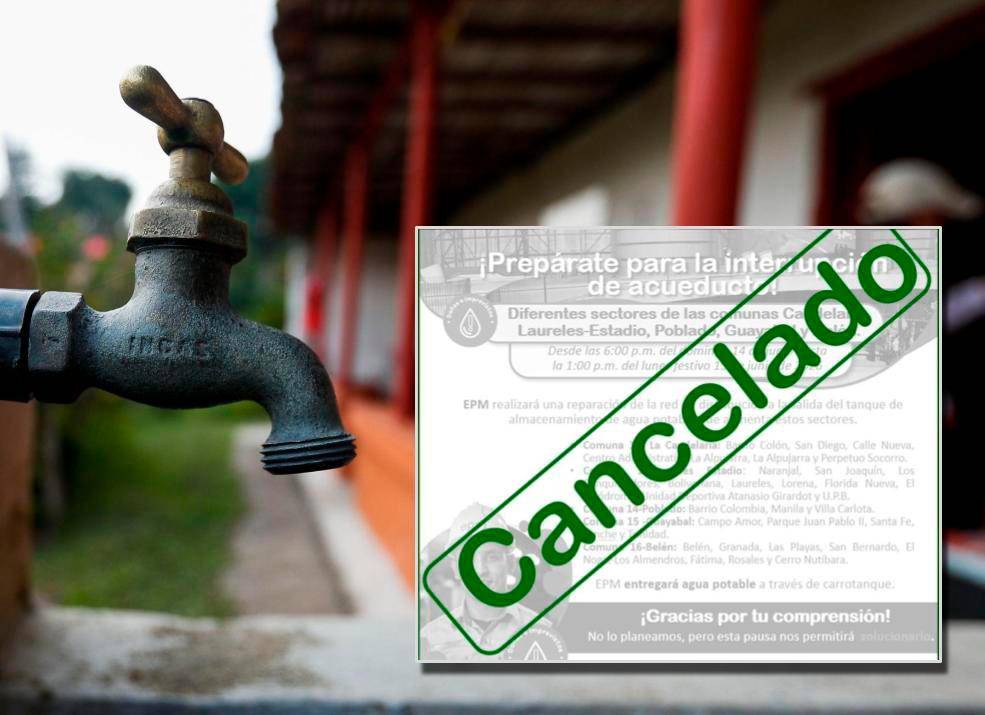 EPM canceló el corte de agua que estaba programado para este fin de semana en varias zonas de Medellín. FOTO: Manuel Saldarriaga y Cortesía