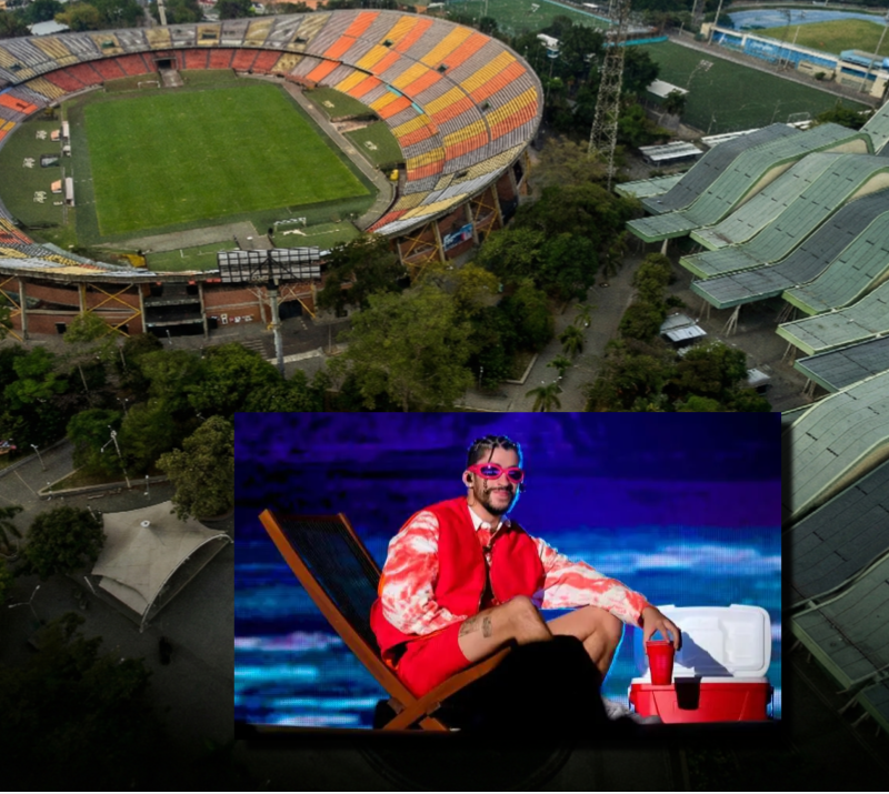 Las autoridades de tránsito prevén una fuerte congestión vehicular en los alrededores del estadio Atanasio Girardot por el concierto de Bad Bunny en Medellín. FOTO: Getty y Archivo 