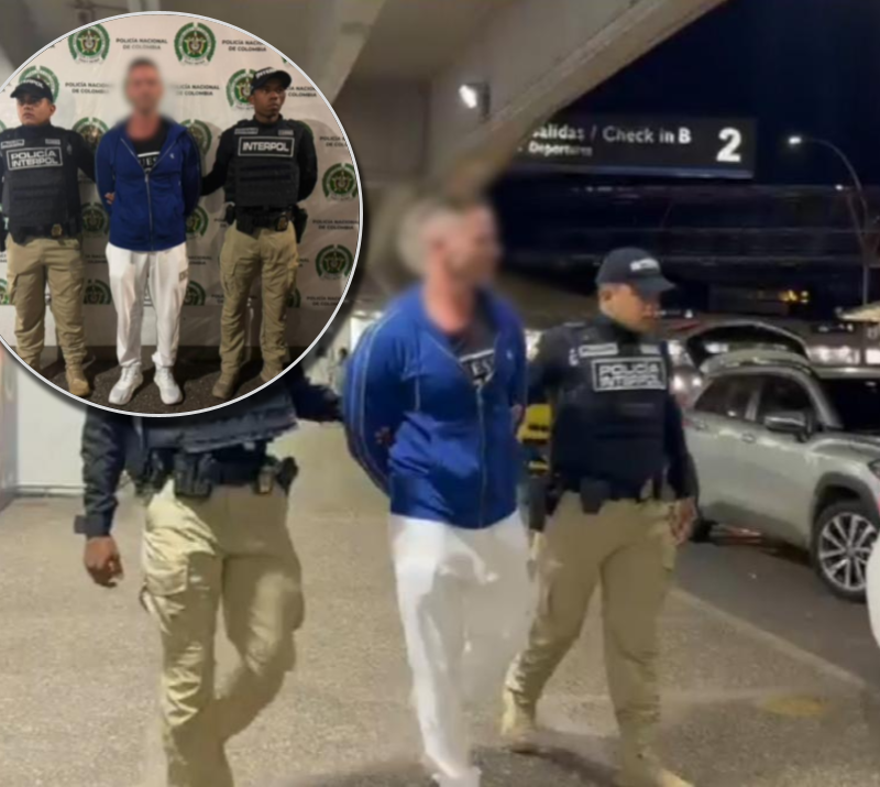 El ciudadano argentino fue capturado en el aeropuerto José María Córdova de Rionegro y quedó a disposición de la Fiscalía mientras se define su extradición. FOTO: X de DIJIN (@DIJINPolicia)