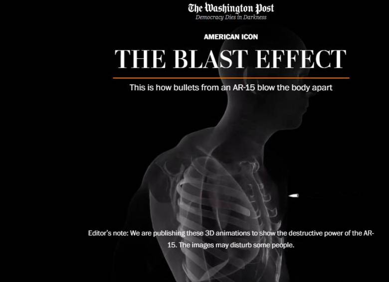 EL Washington Post publicó animaciones en 3D para mostrar el poder destructivo del AR-15. FOTO: TWP
