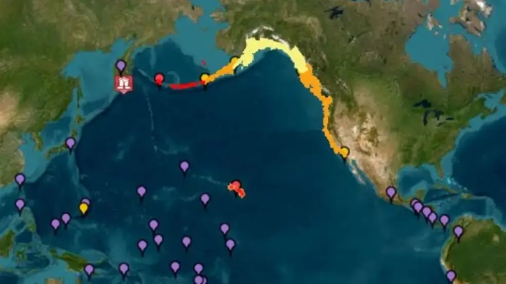 Varios puntos del pacífico han sido señalados por alerta de tsunami. Imagen, NOAA. 