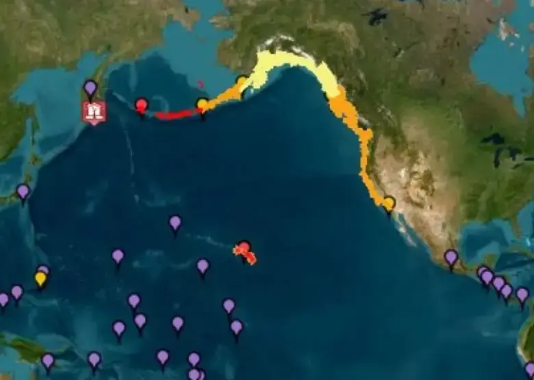 Varios puntos del pacífico han sido señalados por alerta de tsunami. Imagen, NOAA. 