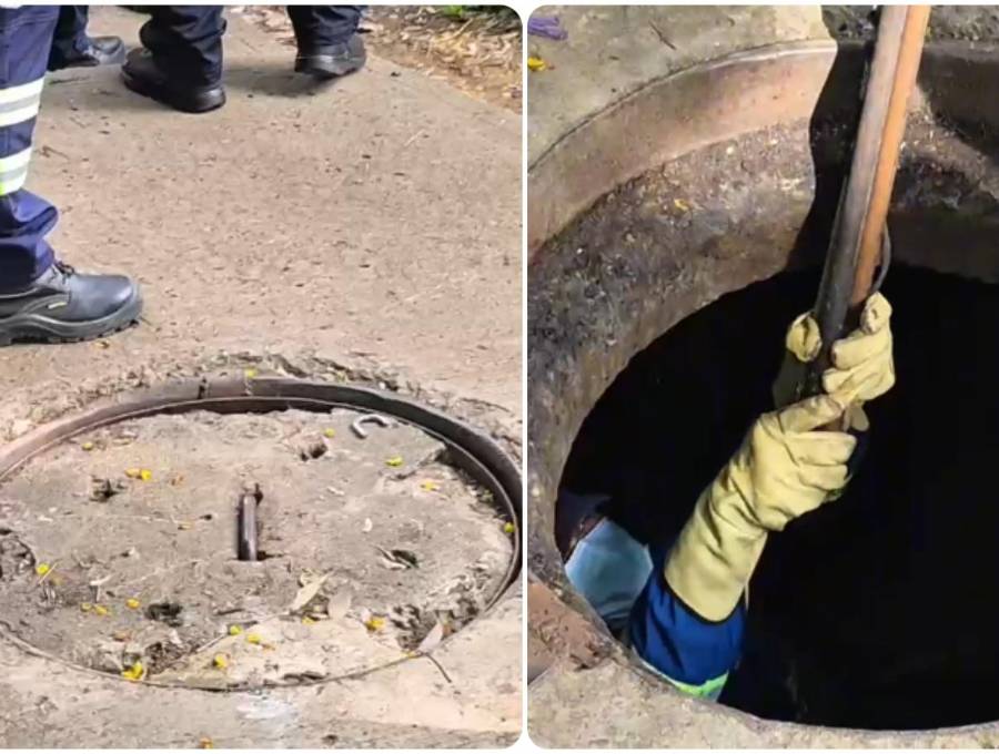 Aspecto de la alcantarilla que fue intervenida por las autoridades en El Poblado. FOTOS: Cortesía Secretaría de Seguridad de Medellín