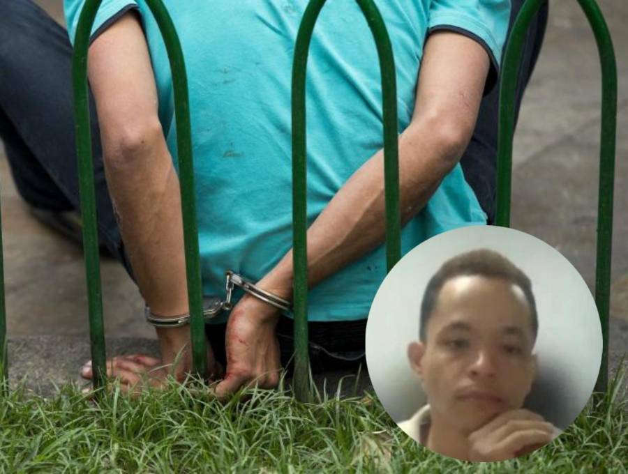 La imagen de fondo, una referencia de un capturado en el barrio Manrique. En la parte inferior derecha, en miniatura, el hombre judicializado. FOTOS Jaime Pérez y Fiscalía General de la Nación. 