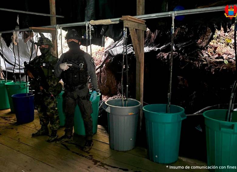 Imagen del laboratorio destruido durante la operación conjunta de las autoridades en Nariño. Foto Cortesía Fiscalía General.