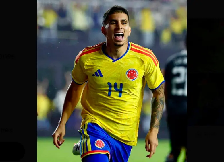 Gustavo Puerta celebra el gol con el que Colombia abrió el marcador ante Nueva Zelanda, al final victoria para los dirigidos por Néstor Lorenzo. FOTO: Cortesía FCF