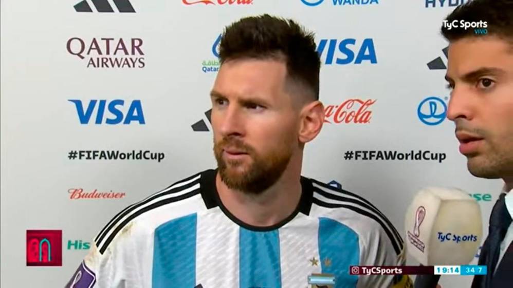 Lionel Messi, en la zona mixta, después del partido entre Argentina y Países Bajos. En ese momento lanzó la famosa frase. FOTO: CAPTURA DE PANTALLA