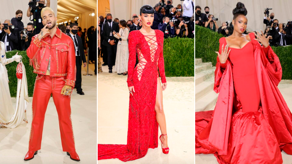 Mucho rojo para Maluma, Megan Fox y Jennifer Hudson. FOTOS Cortesía E! Entertainment @EOnlineLatino