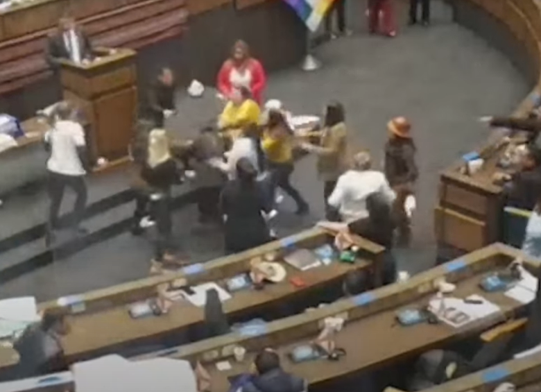 Las parlamentarias se fueron a los golpes en medio de una sesión pública del Congreso. FOTO: AFP