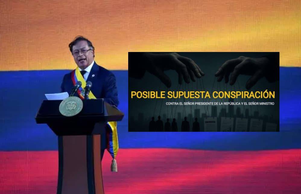 El presidente Petro. Al lado la imagen del informe de la DNI que le costó la salida del cargo al general Urrego. Foto: AFP