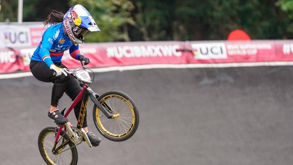 Mariana Pajón se impuso en la tercera y cuarta válida de la Copa Mundo UCI de Supercross en Bogotá. Foto: Colprensa