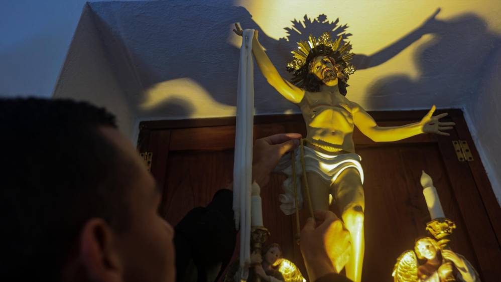 Todo está listo en la Basílica Menor Nuestra Señora del Rosario de Chiquinquira en el municipio de la Estrella para las diferentes actividades litúrgicas esta semana. Foto: MANUEL SALDARRIAGA QUINTERO.