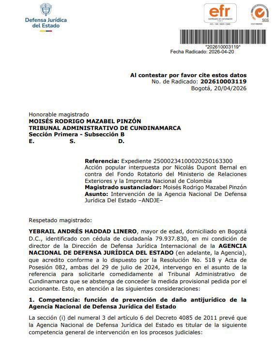 Gobierno dice que habría riesgo de demanda por $1,3 billones en caso de que se caiga contrato de pasaportes con Portugal