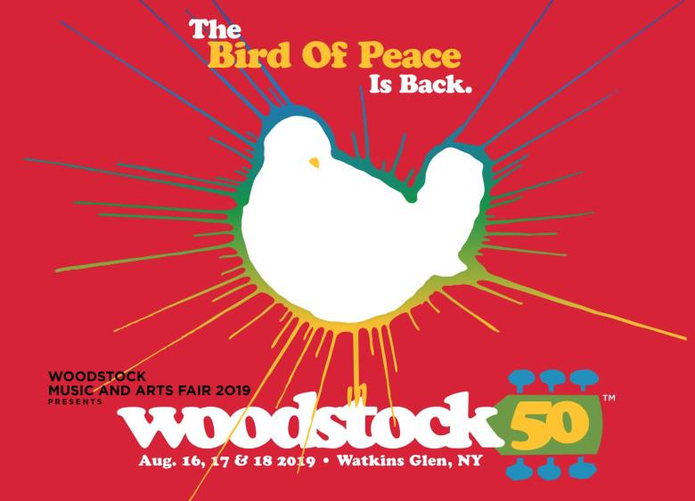 Imagen oficial de la que sería la edición por los 50 años de Woodstock. El evento fue cancelado dos semanas antes de su lanzamiento. Foto: Twitter @woodstockfest