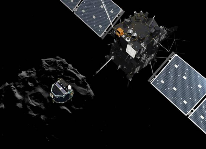 Ilustración que muestra la forma en que la sonda europea Philae se separa de su nave nodriza Rosetta y desciende a la superficie del cometa 67P / Churyumov-Gerasimenko. FOTO AFP
