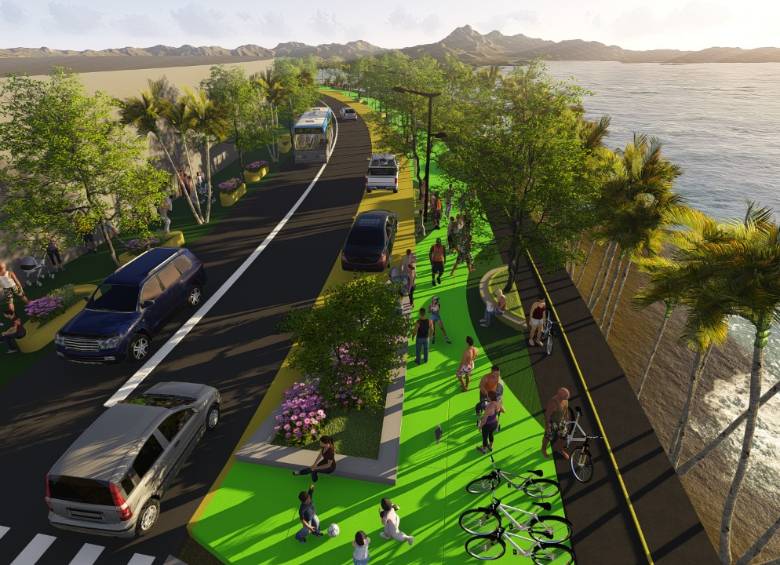 El nuevo malecón de Turbo tendrá ciclovía y senderos peatonales. La idea es fomentar el turismo. Render: Cortesía Gobernación