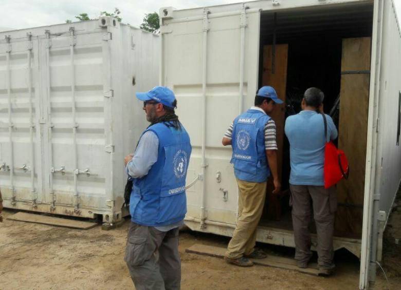 Contenedores como estos se encuentran en todas las zonas veredales, para que la Misión de la ONU deposite las armas. FOTO: Colprensa.