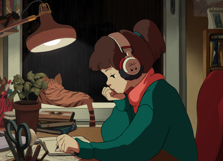 Una niña que escribe mientras escucha música es una de las imágenes más parodiadas de la estética lo-fi. FOTO youtube chilledcow