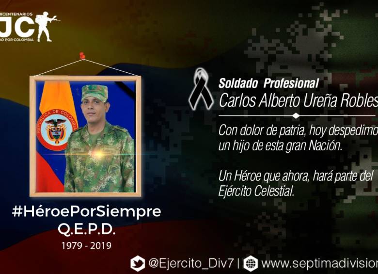 Con este mensaje en redes sociales, el Ejército le rindió homenaje al uniformado fallecido en Valdivia. FOTO: cortesía Séptima División.