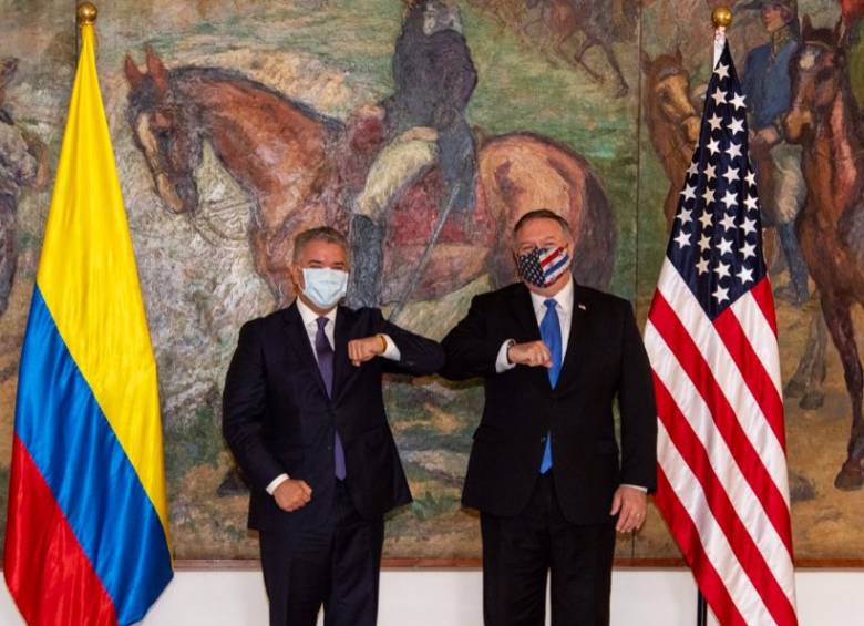 Presidente Iván Duque y el secretario de Estado de Estados Unidos, Mike Pompeo. FOTO CUENTA DE TWITTER @IVANDUQUE
