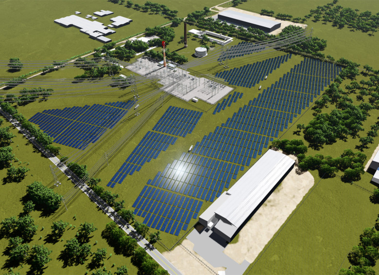 Imagen proyectada de cómo será la granja de 35 mil paneles solares que construirá Celsia en Yumbo (Valle). FOTO cortesía celsia