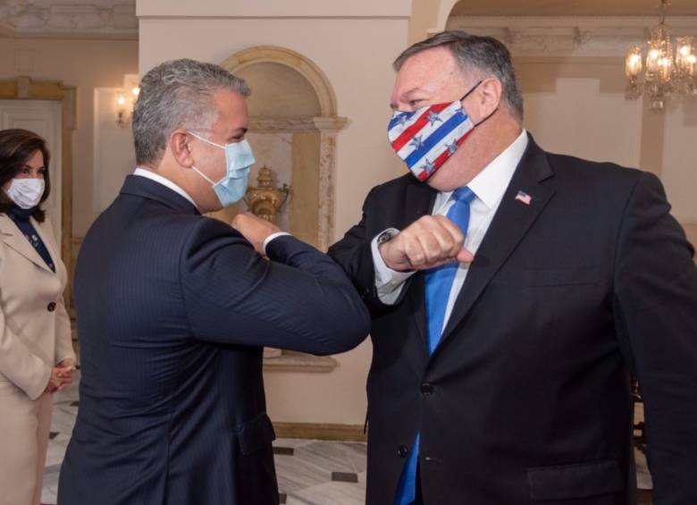 Presidente Iván Duque y el secretario de Estado de Estados Unidos, Mike Pompeo. FOTO CUENTA DE TWITTER @IVANDUQUE